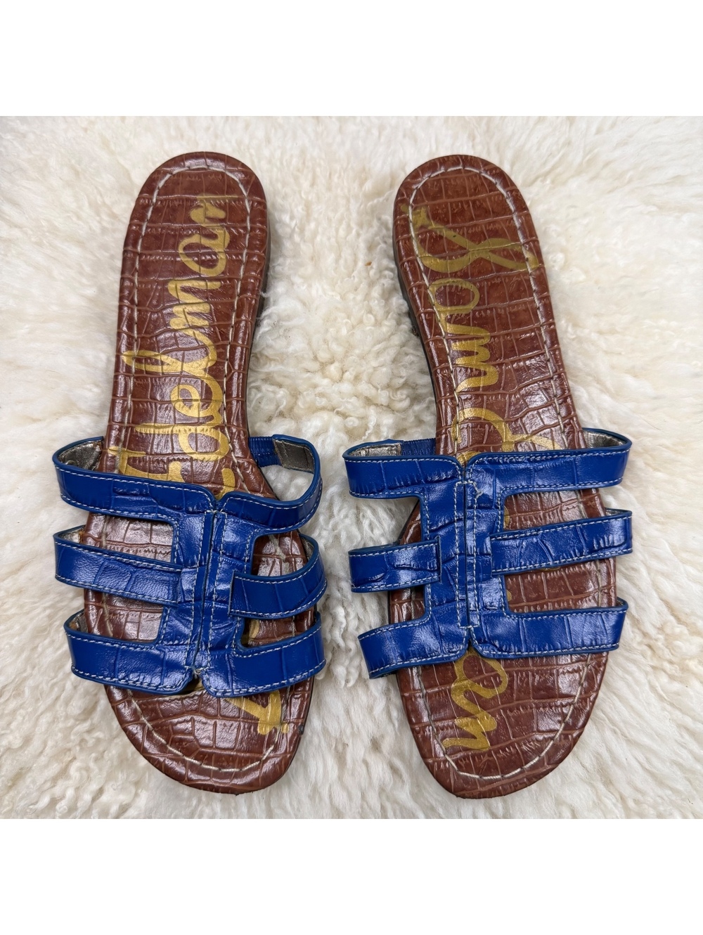 Sam Edelman Womens 8.5 Berit Blue Leather Strappy Gladiator Flat Sandals Slides